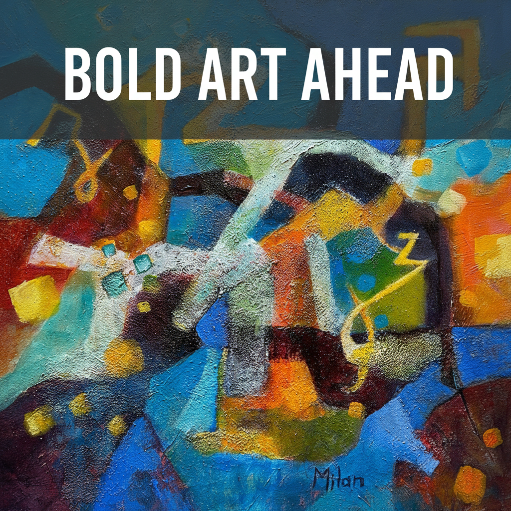 Set the image 'RomanPines4x4sm.200' (Roman Pines) as the new artwork background behind the 'Bold Art Ahead' heading, keeping the current gray overlay for visual consistency. Do not alter the overall style or background tint.